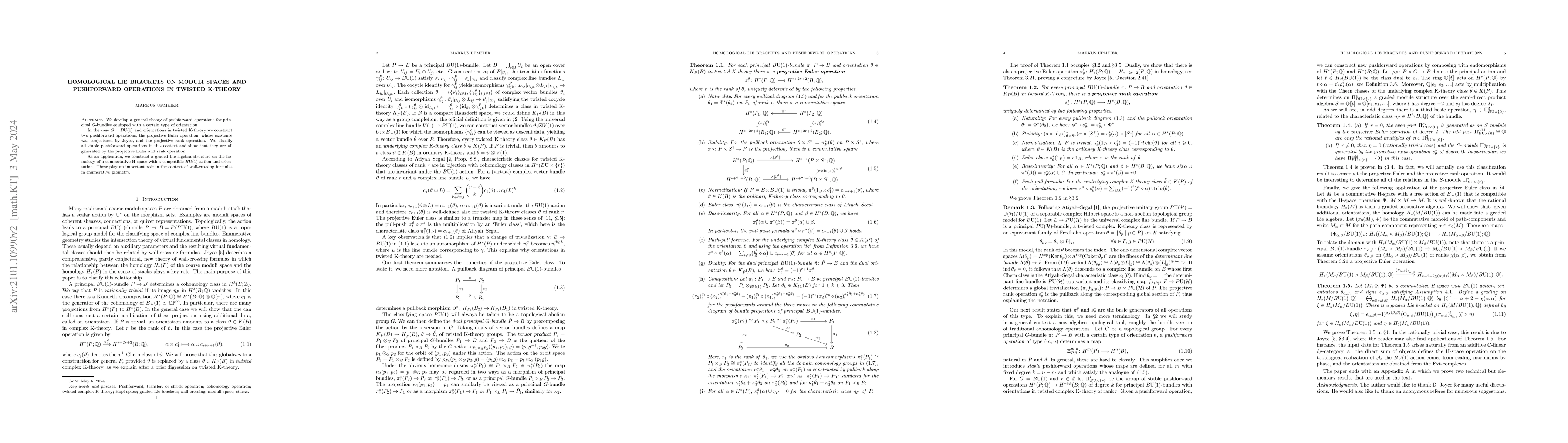 Thumbnail for Homological Lie brackets on moduli spaces and pushforward operations in
  twisted K-theory