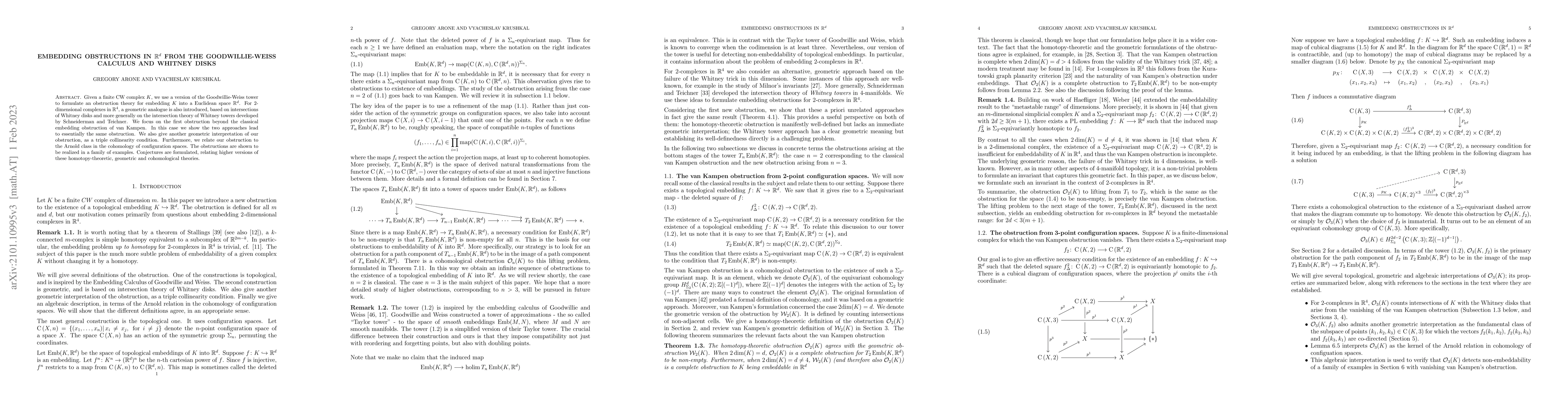 Thumbnail for Embedding obstructions in ${\mathbb R}^d$ from the Goodwillie-Weiss
  calculus and Whitney disks