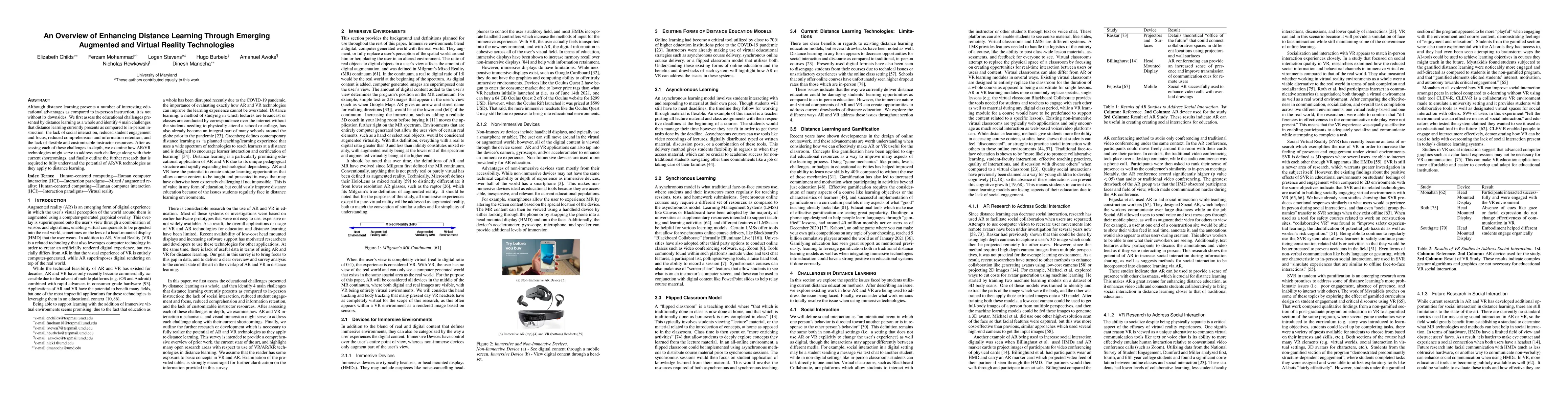 Thumbnail for An Overview of Enhancing Distance Learning Through Augmented and Virtual
  Reality Technologies