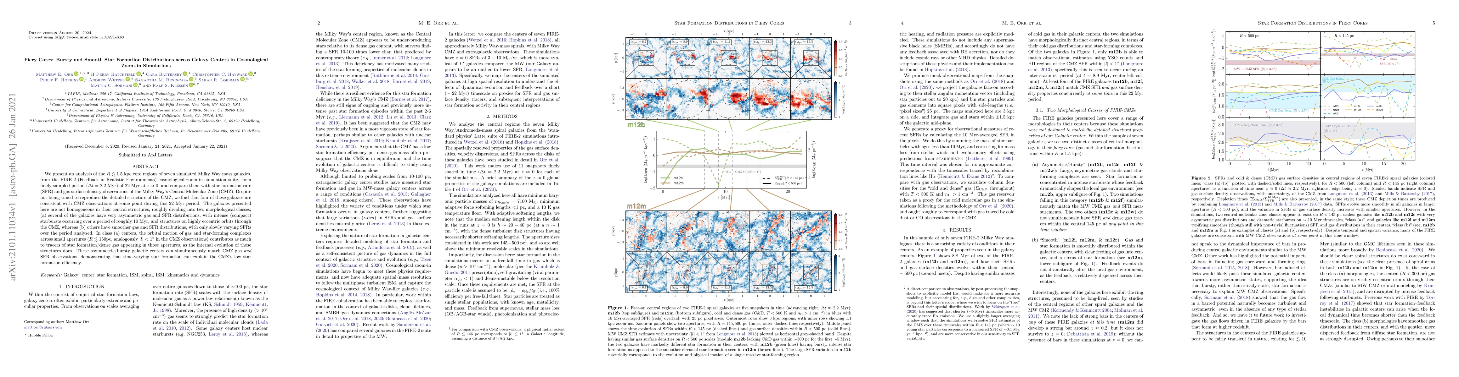 Thumbnail for Fiery Cores: Bursty and Smooth Star Formation Distributions across
  Galaxy Centers in Cosmological Zoom-in Simulations