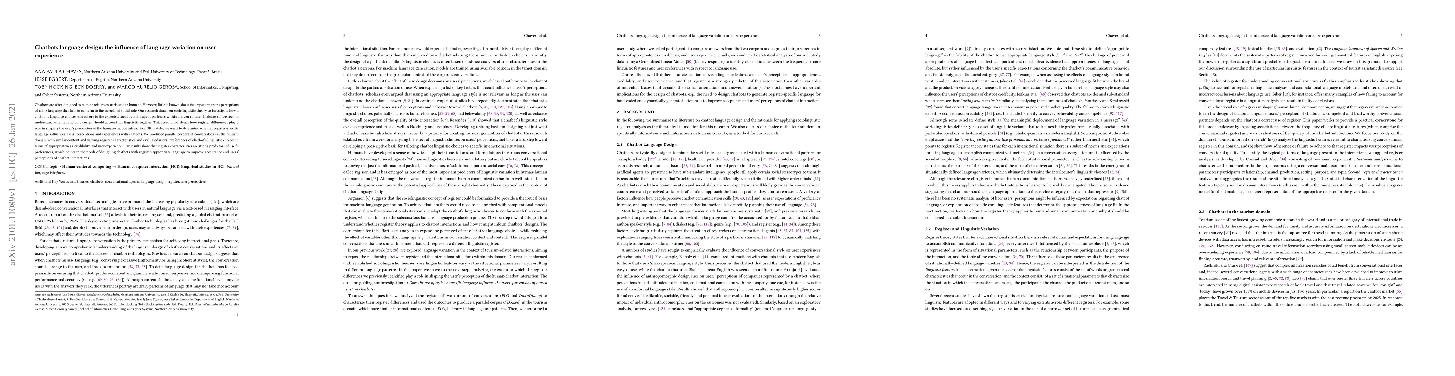 Thumbnail for Chatbots language design: the influence of language variation on user
  experience