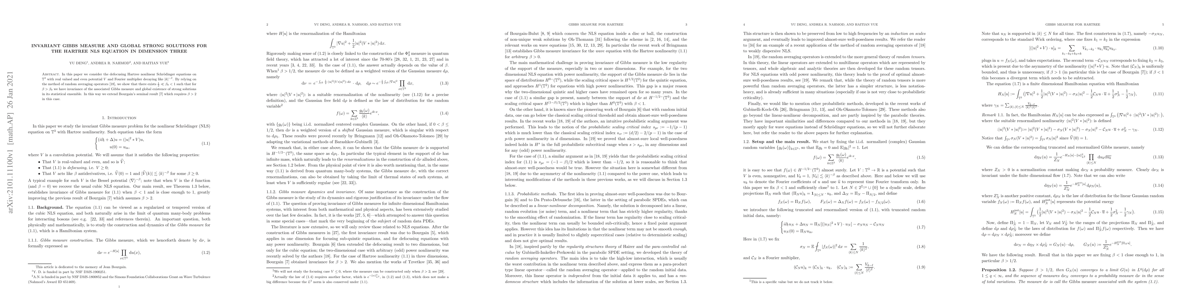 Thumbnail for Invariant Gibbs measure and global strong solutions for the Hartree NLS
  equation in dimension three