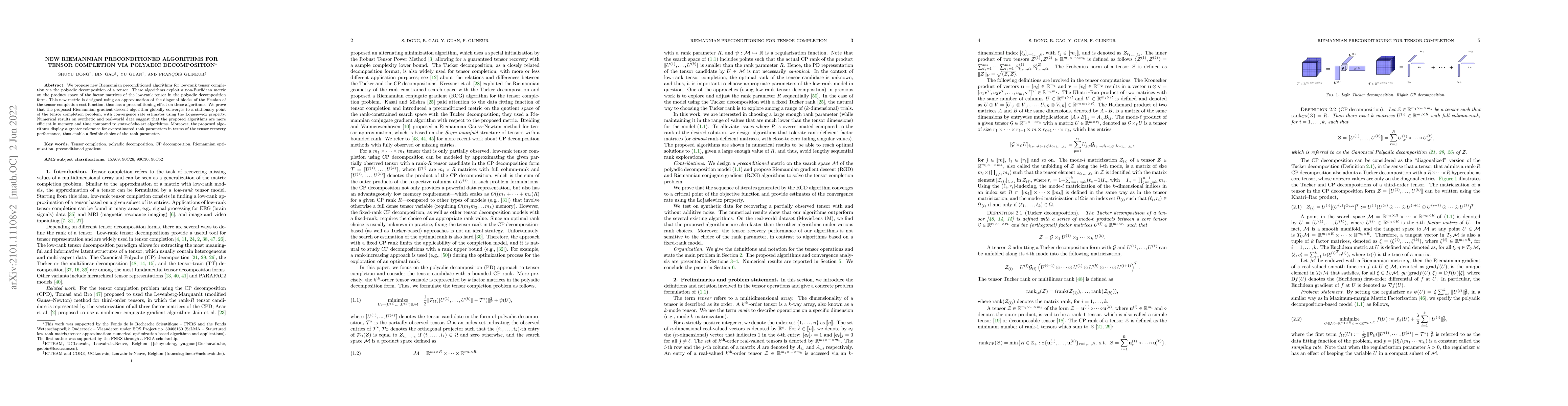Thumbnail for New Riemannian preconditioned algorithms for tensor completion via
  polyadic decomposition