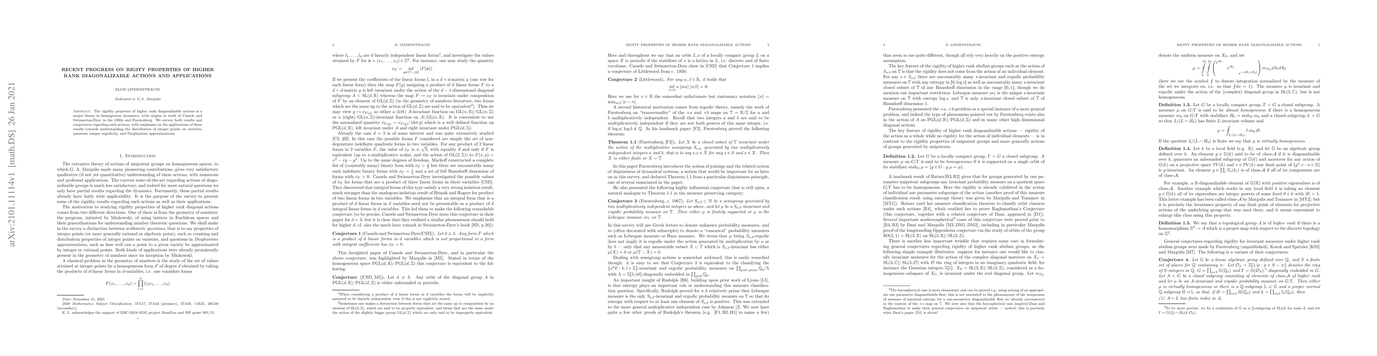 Thumbnail for Recent progress on rigity properties of higher rank diagonalizable
  actions and applications