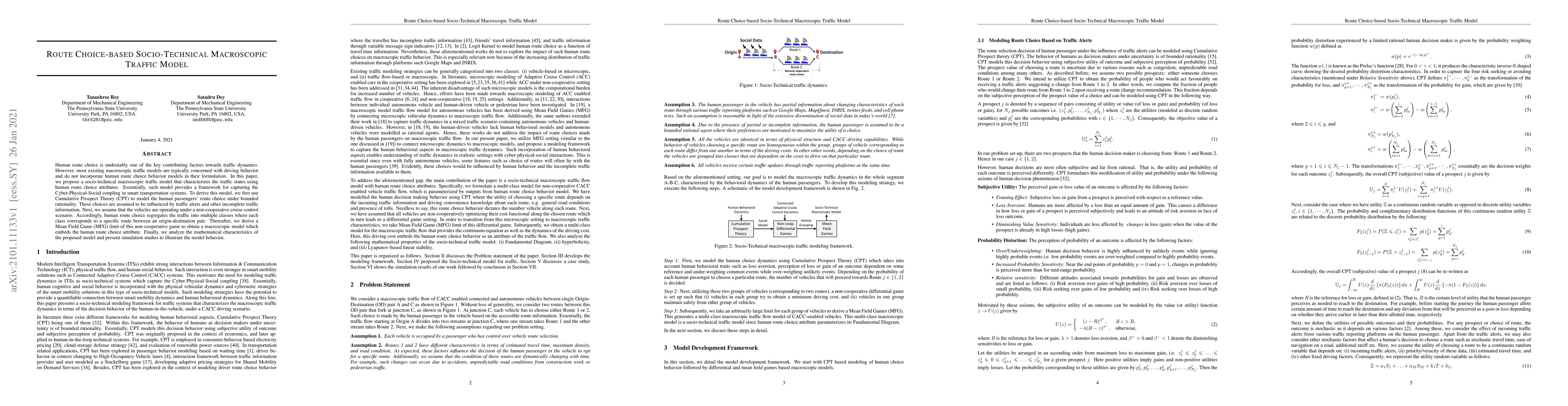 Thumbnail for Route Choice-based Socio-Technical Macroscopic Traffic Model