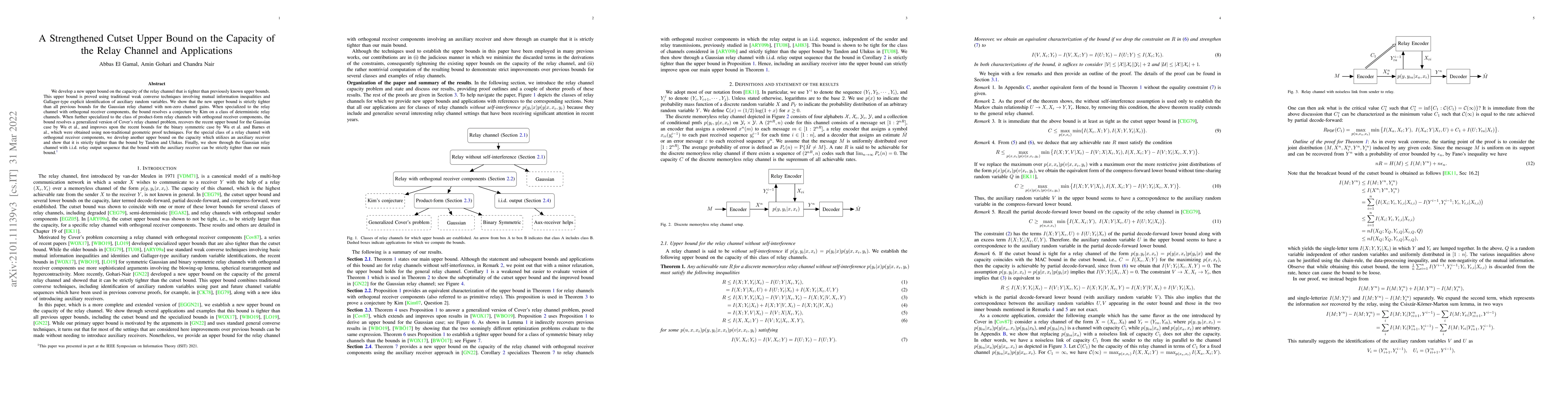 Thumbnail for A Strengthened Cutset Upper Bound on the Capacity of the Relay Channel
  and Applications
