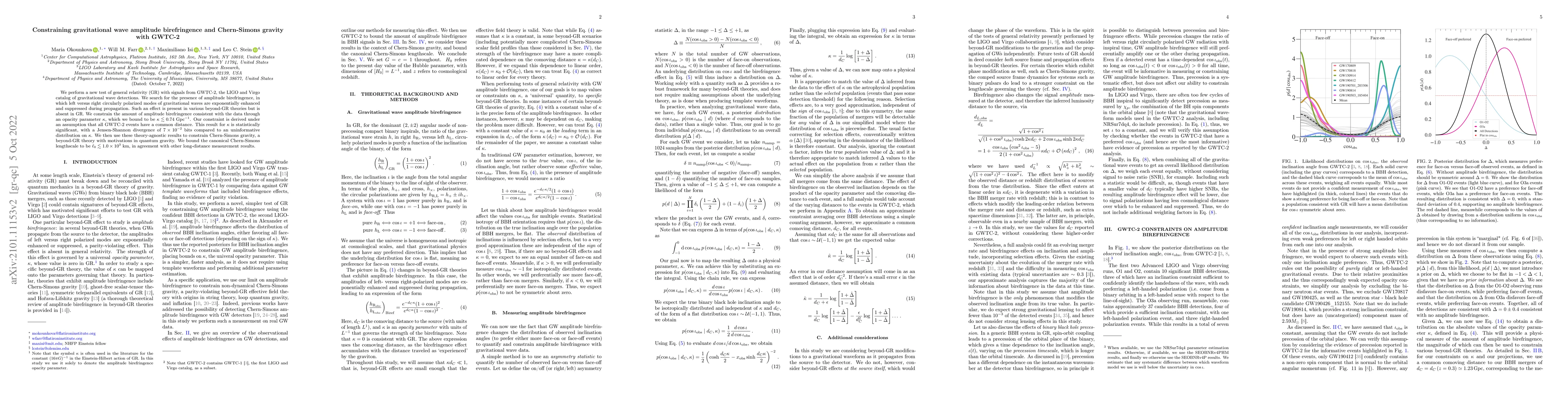 Thumbnail for Constraining gravitational wave amplitude birefringence and Chern-Simons
  gravity with GWTC-2