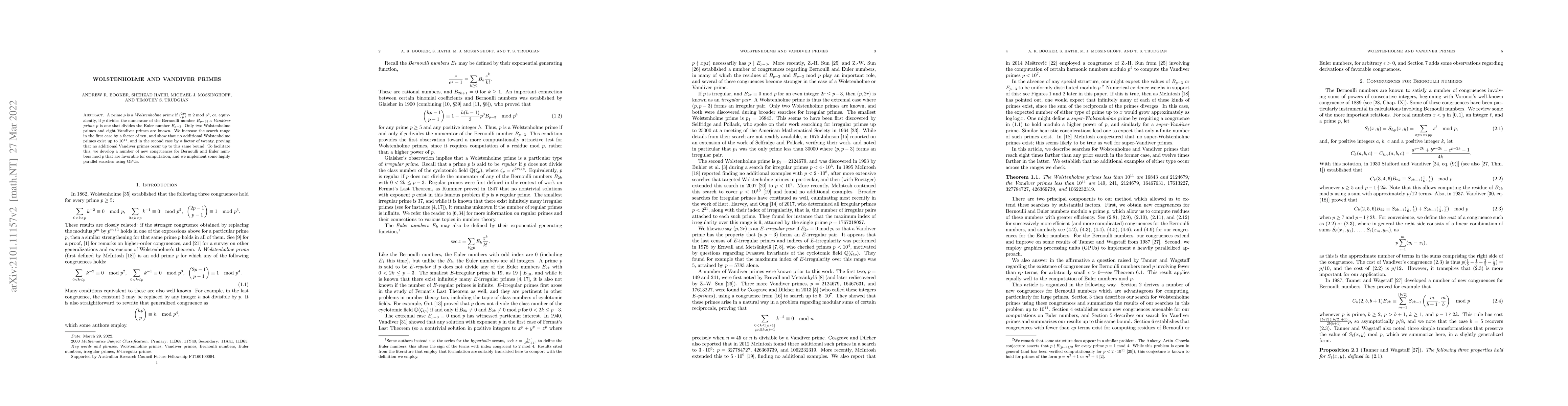 Thumbnail for Wolstenholme and Vandiver primes