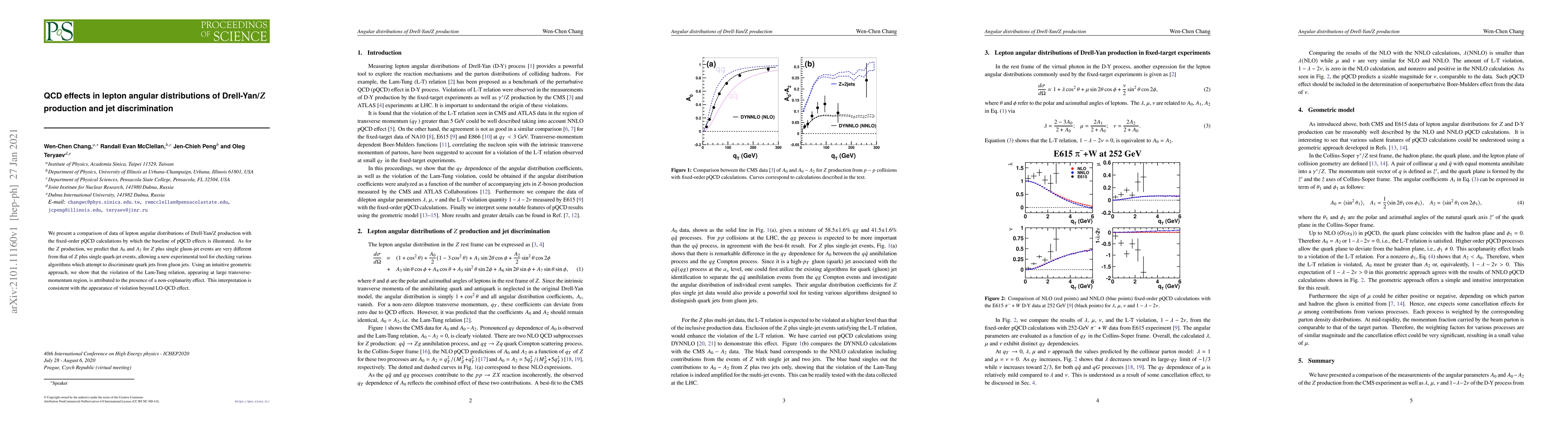Thumbnail for QCD effects in lepton angular distributions of Drell-Yan/$Z$ production
  and jet discrimination
