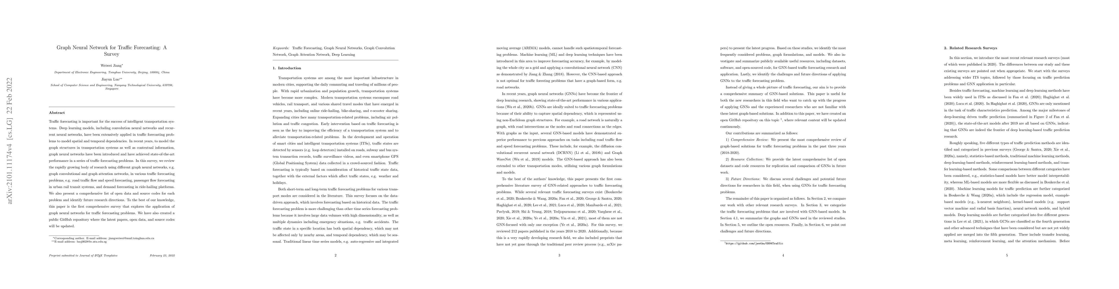 Thumbnail for Graph Neural Network for Traffic Forecasting: A Survey