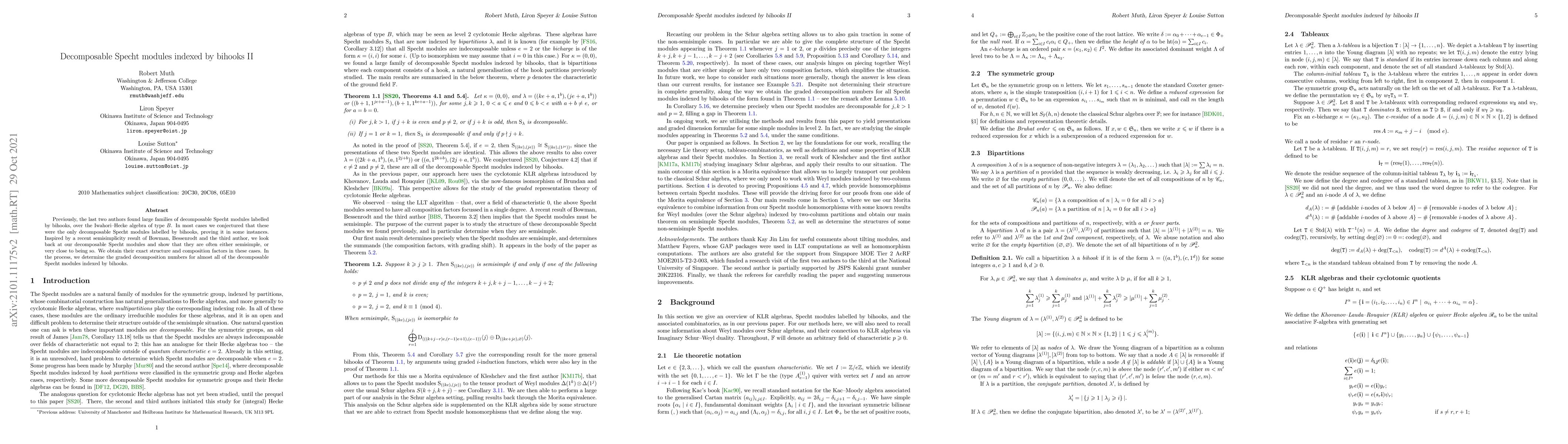 Thumbnail for Decomposable Specht modules indexed by bihooks II