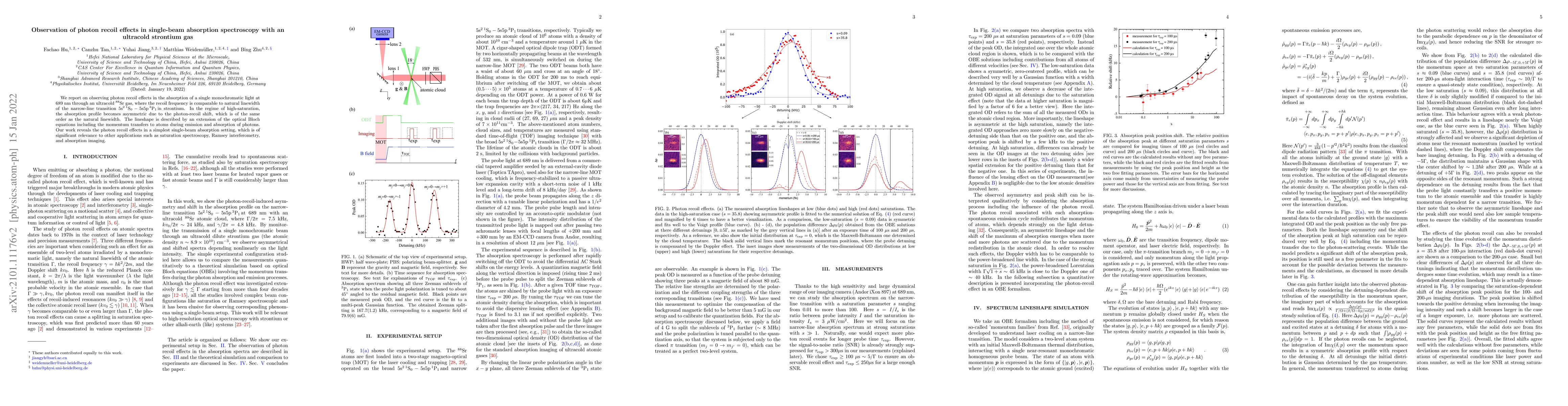 Thumbnail for Observation of photon recoil effects in single-beam absorption
  spectroscopy with an ultracold strontium gas