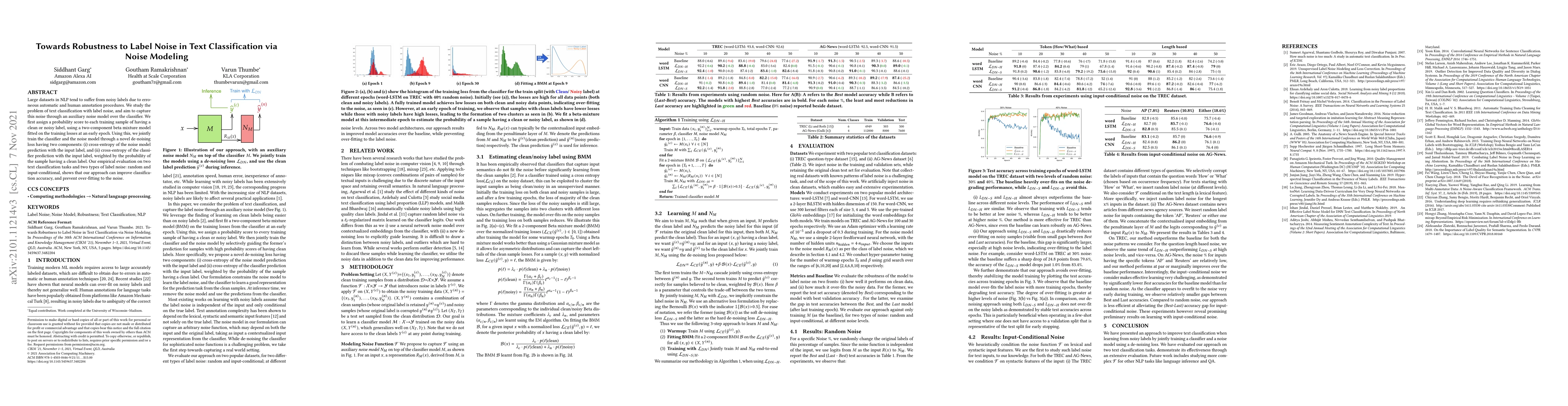 Thumbnail for Towards Robustness to Label Noise in Text Classification via Noise
  Modeling