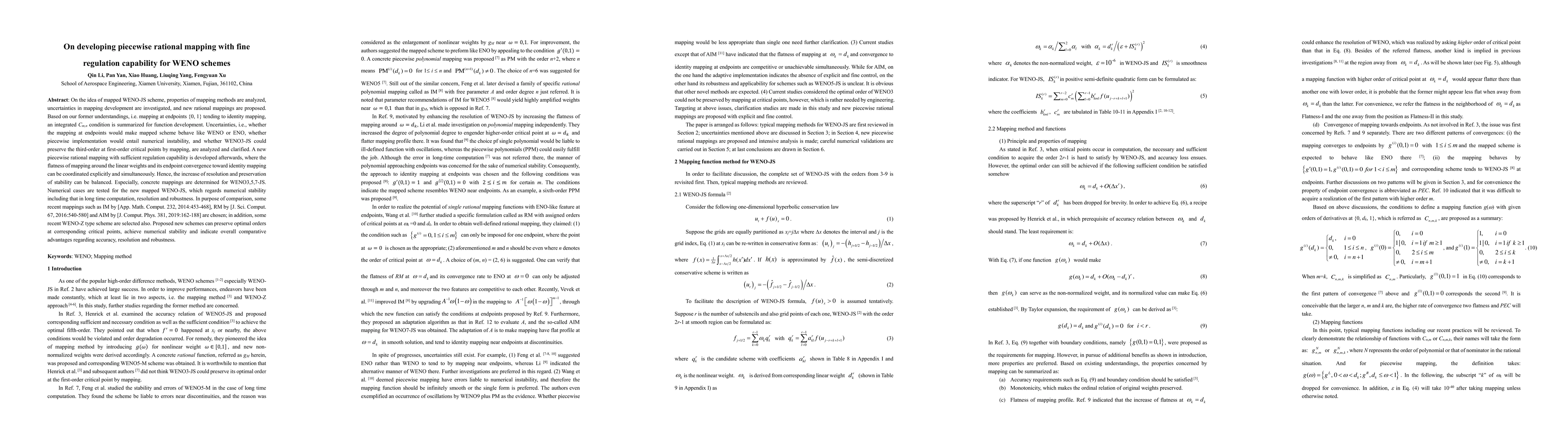 Thumbnail for On developing piecewise rational mapping with fine regulation capability
  for WENO schemes