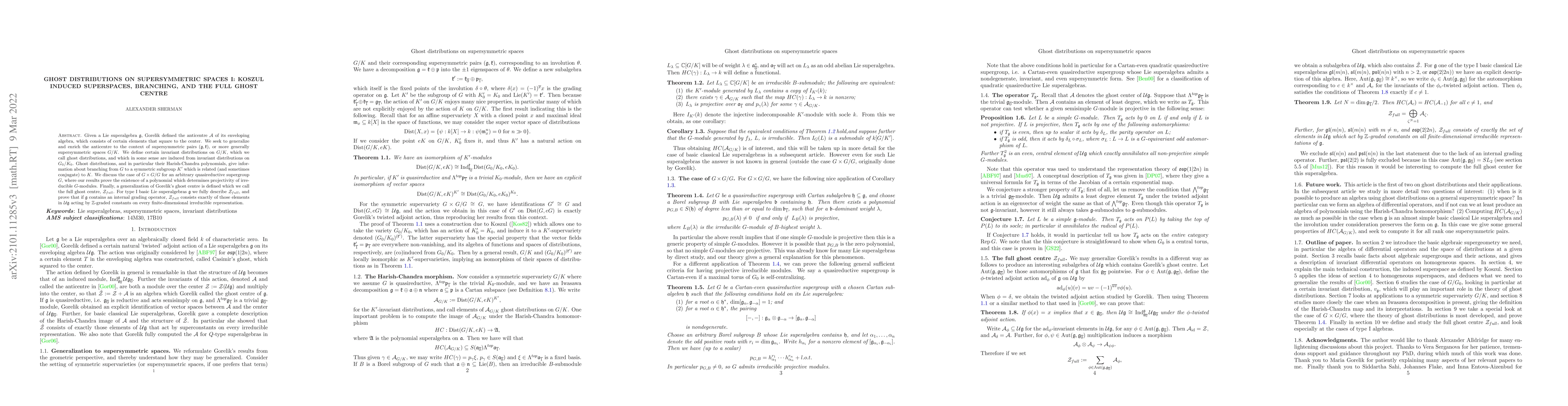 Thumbnail for Ghost distributions on supersymmetric spaces I: Koszul induced
  superspaces, branching, and the full ghost centre