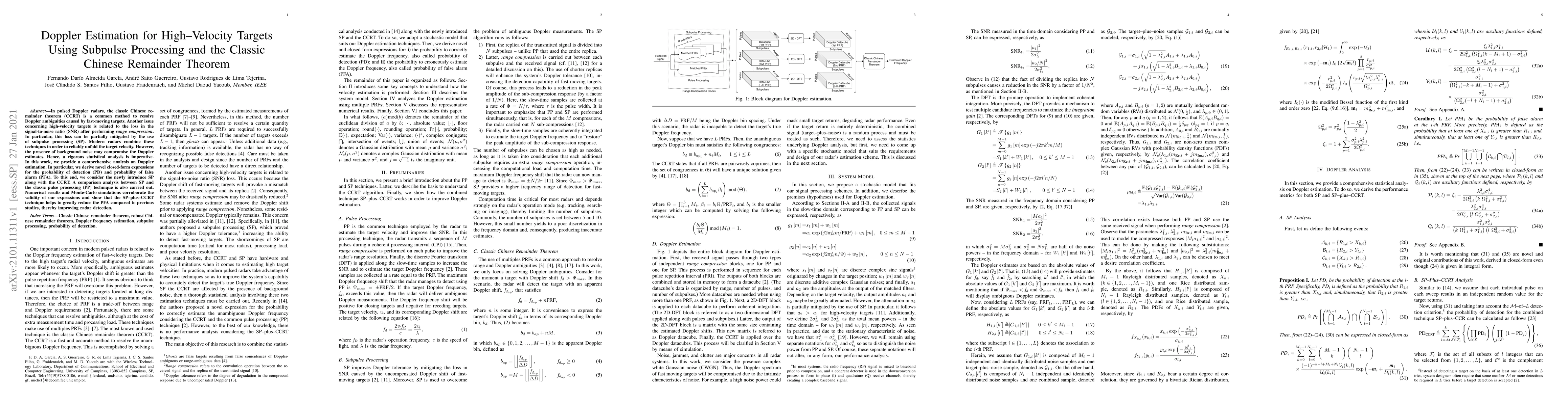 Thumbnail for Doppler Estimation for High-Velocity Targets Using Subpulse Processing
  and the Classic Chinese Remainder Theorem