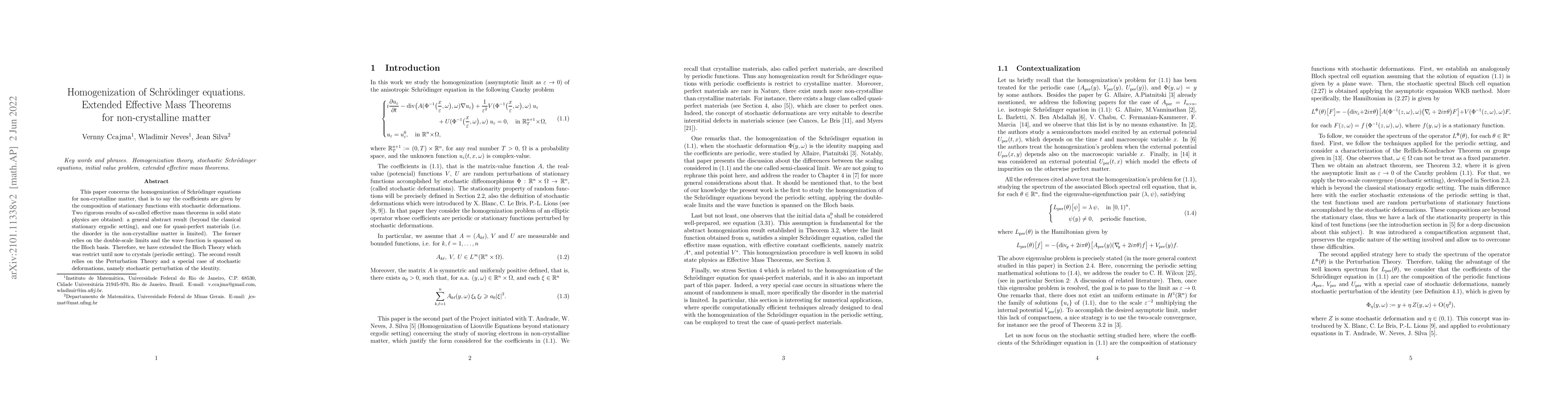 Thumbnail for Homogenization of Schrodinger equations. Extended Effective Mass
  Theorems for non-crystalline matter