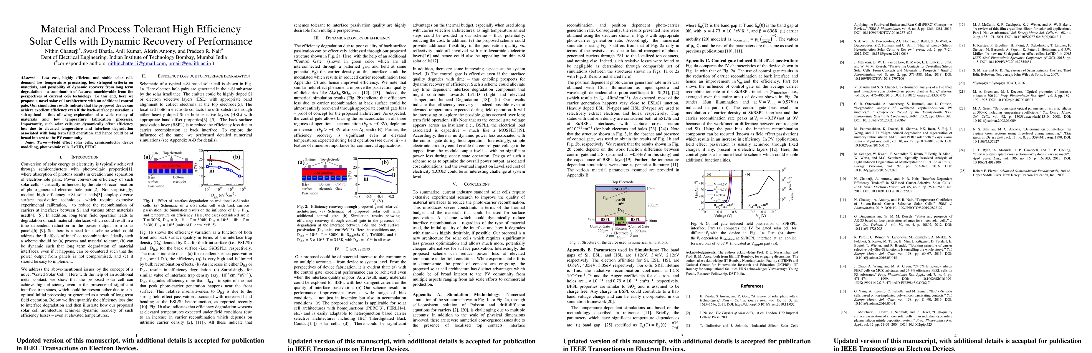 Thumbnail for Material and Process Tolerant High Efficiency Solar Cells with Dynamic
  Recovery of Performance