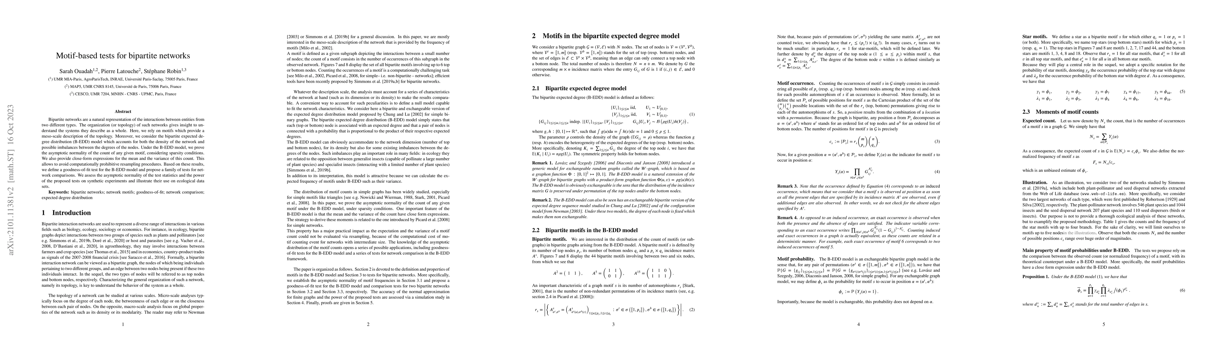 Thumbnail for Motif-based tests for bipartite networks