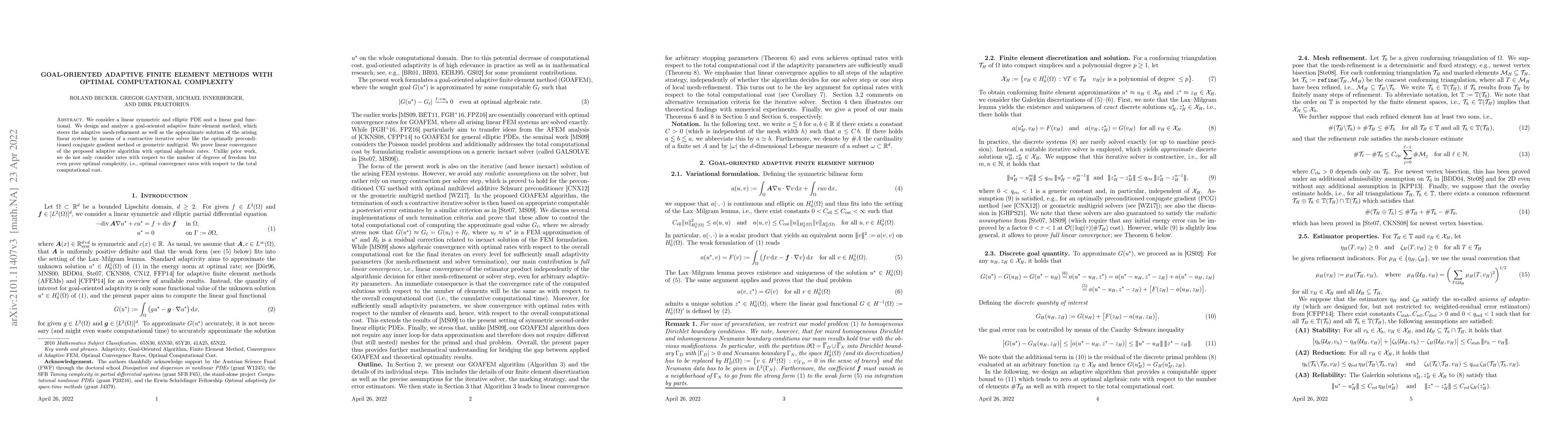 Thumbnail for Goal-oriented adaptive finite element methods with optimal computational
  complexity