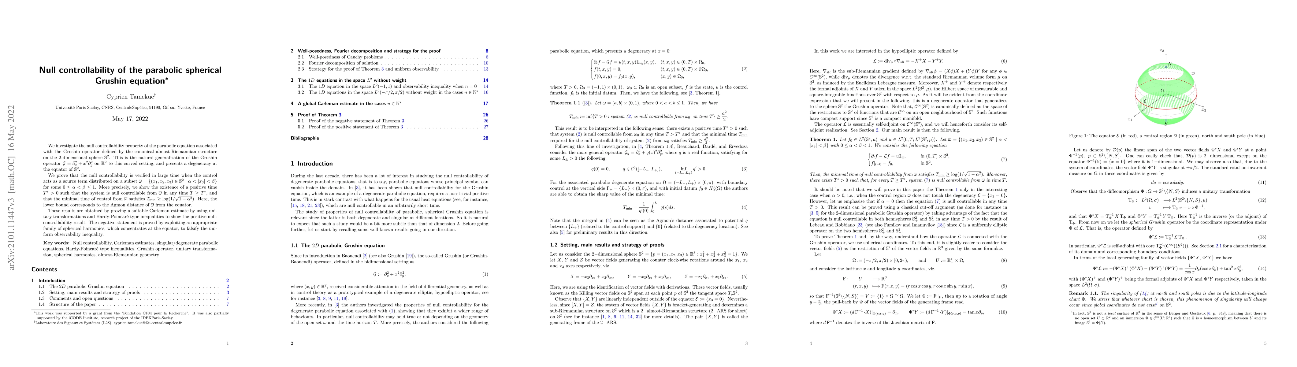 Thumbnail for Null controllability of the parabolic spherical Grushin equation