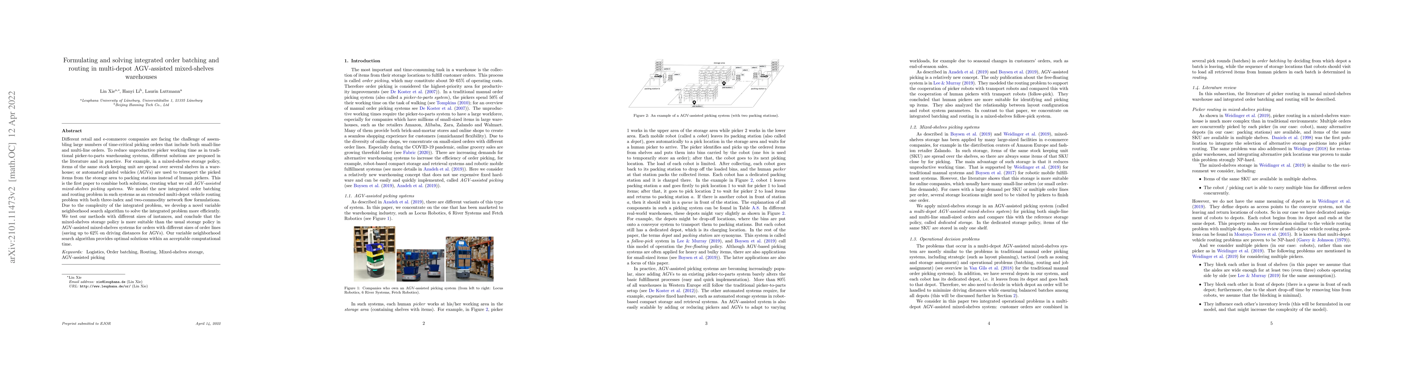 Thumbnail for Formulating and solving integrated order batching and routing in
  multi-depot AGV-assisted mixed-shelves warehouses