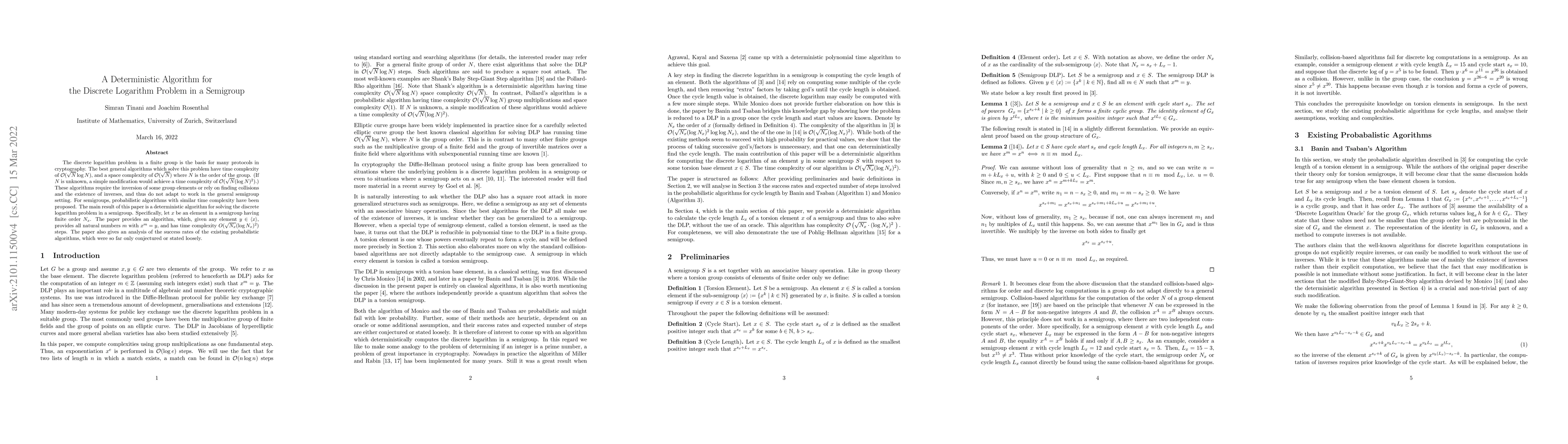 Thumbnail for A Deterministic Algorithm for the Discrete Logarithm Problem in a
  Semigroup