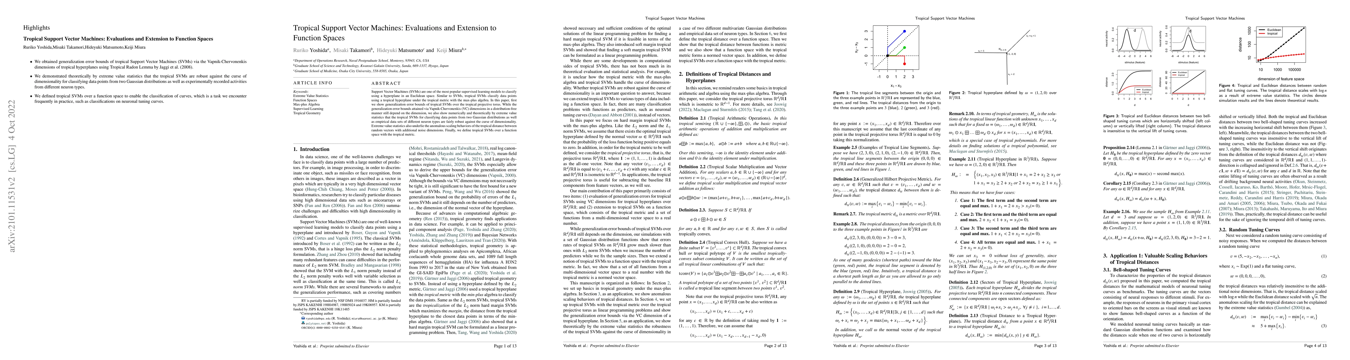 Thumbnail for Tropical Support Vector Machines: Evaluations and Extension to Function
  Spaces