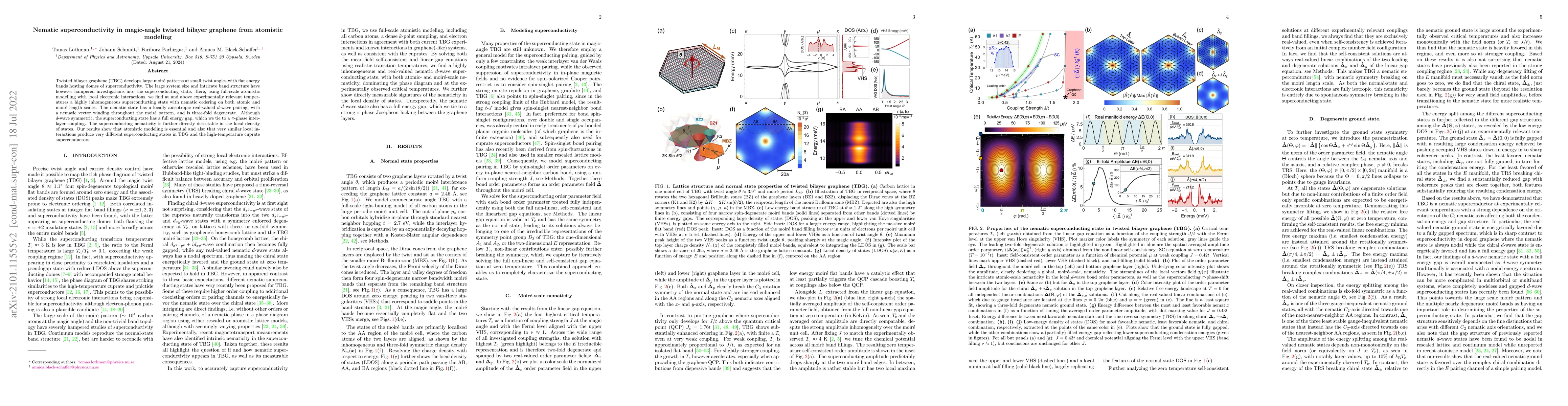 Thumbnail for Nematic superconductivity in magic-angle twisted bilayer graphene from
  atomistic modeling