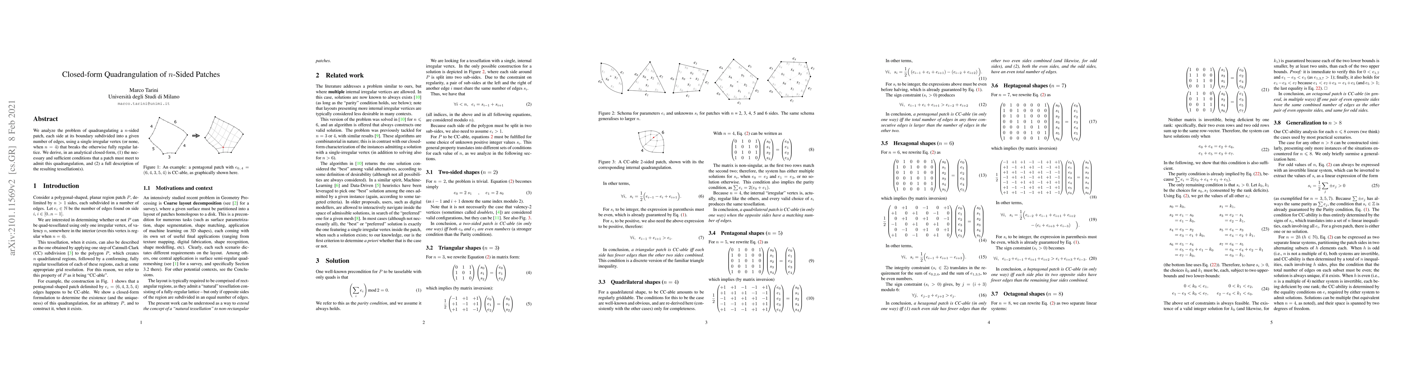 Thumbnail for Closed-form Quadrangulation of N-Sided Patches