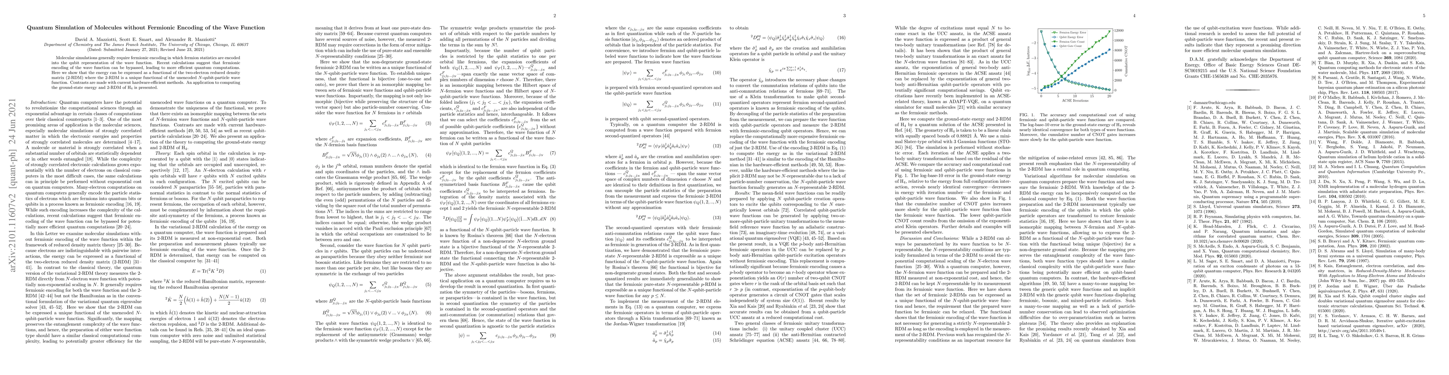 Thumbnail for Quantum Simulation of Molecules without Fermionic Encoding of the Wave
  Function