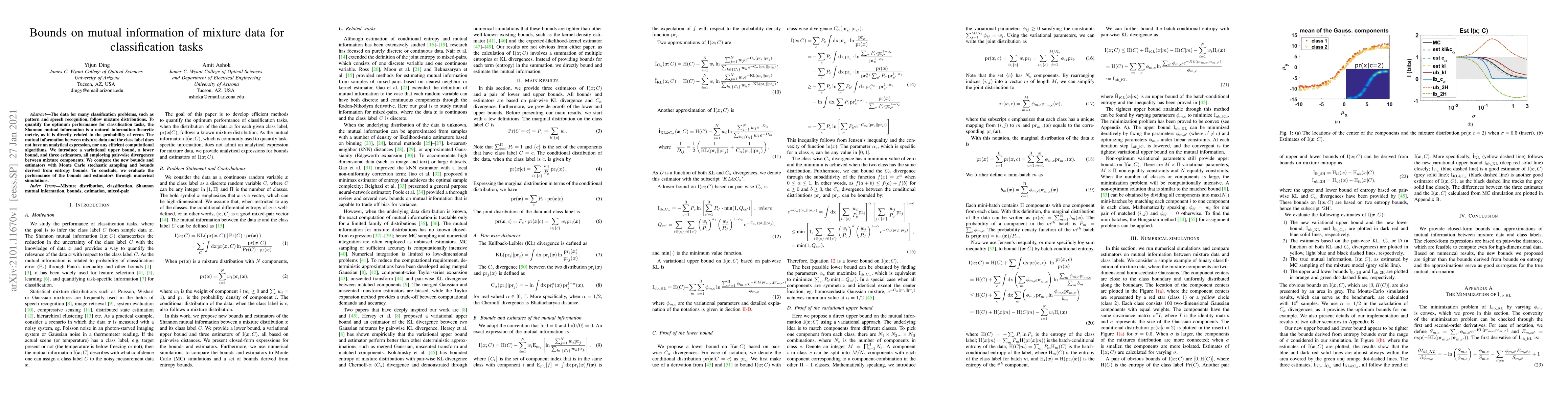 Thumbnail for Bounds on mutual information of mixture data for classification tasks