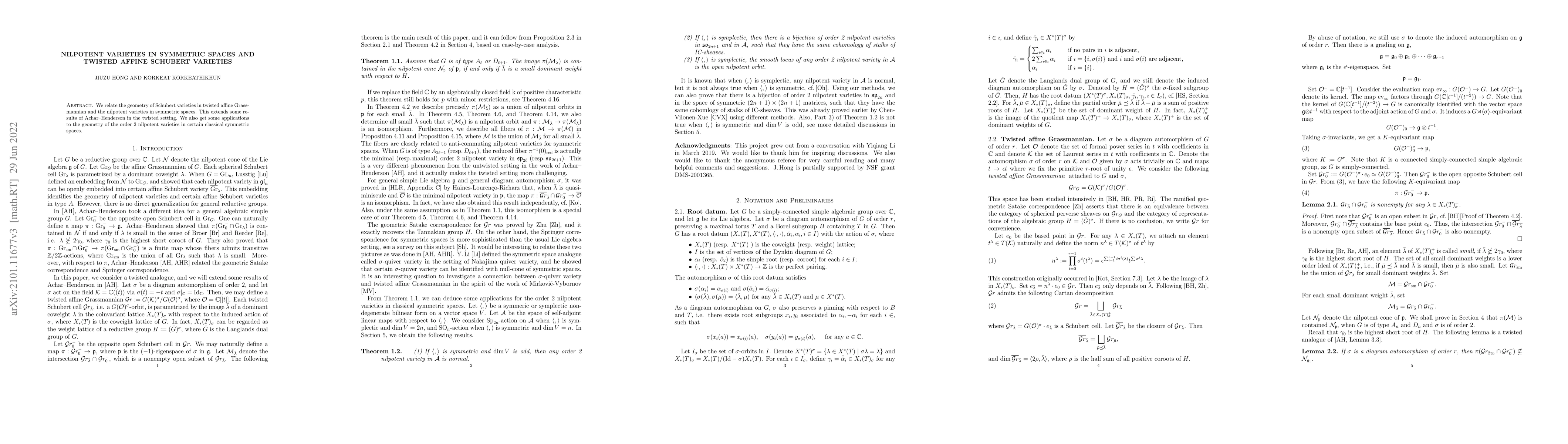 Thumbnail for Nilpotent varieties in symmetric spaces and twisted affine Schubert
  varieties