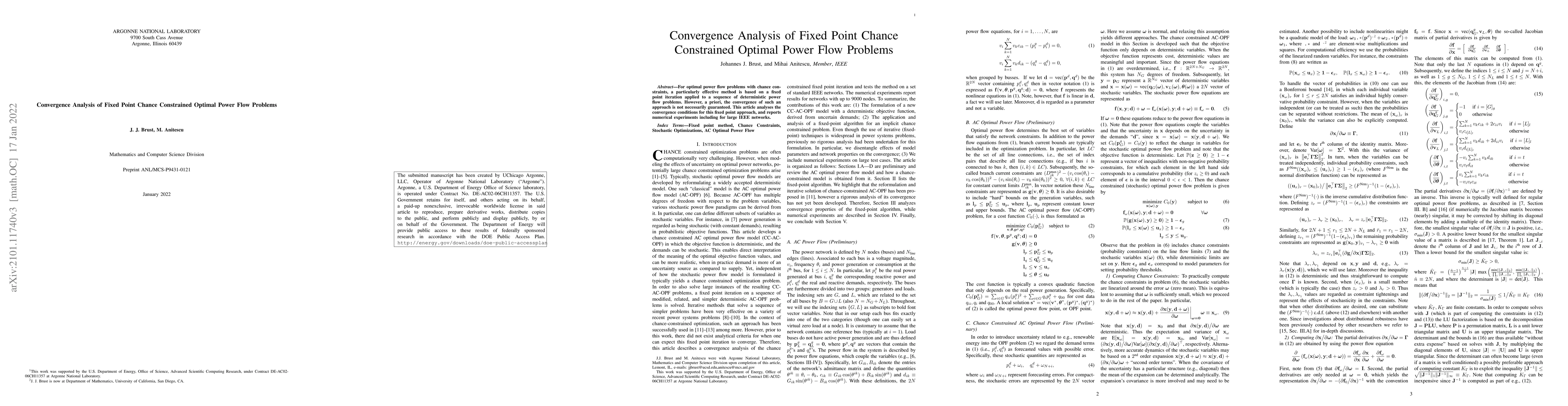 Thumbnail for Convergence Analysis of Fixed Point Chance Constrained Optimal Power
  Flow Problems