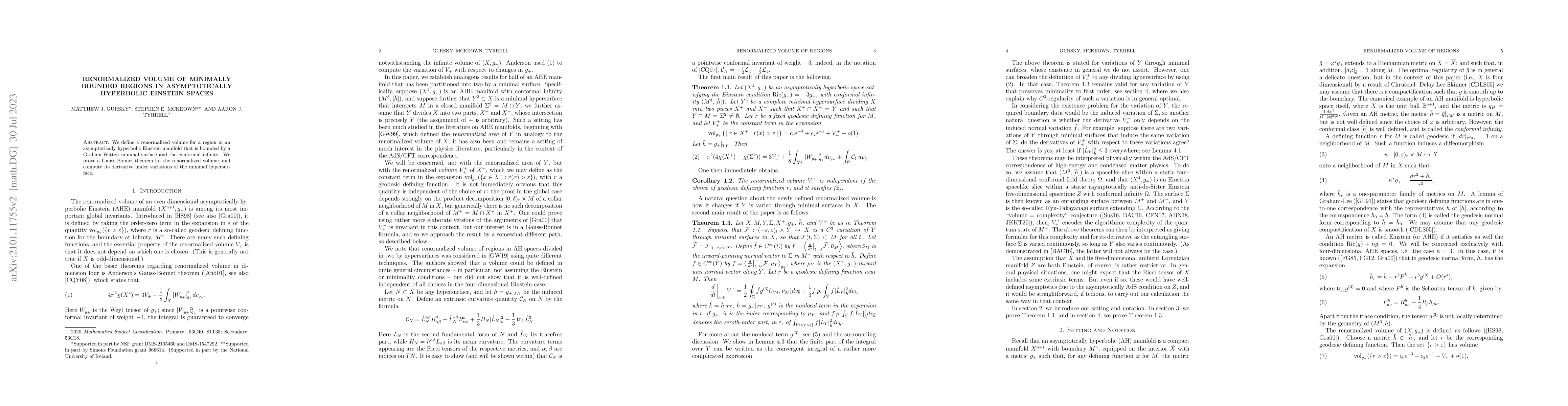 Thumbnail for Renormalized volume of minimally bounded regions in asymptotically
  hyperbolic Einstein spaces