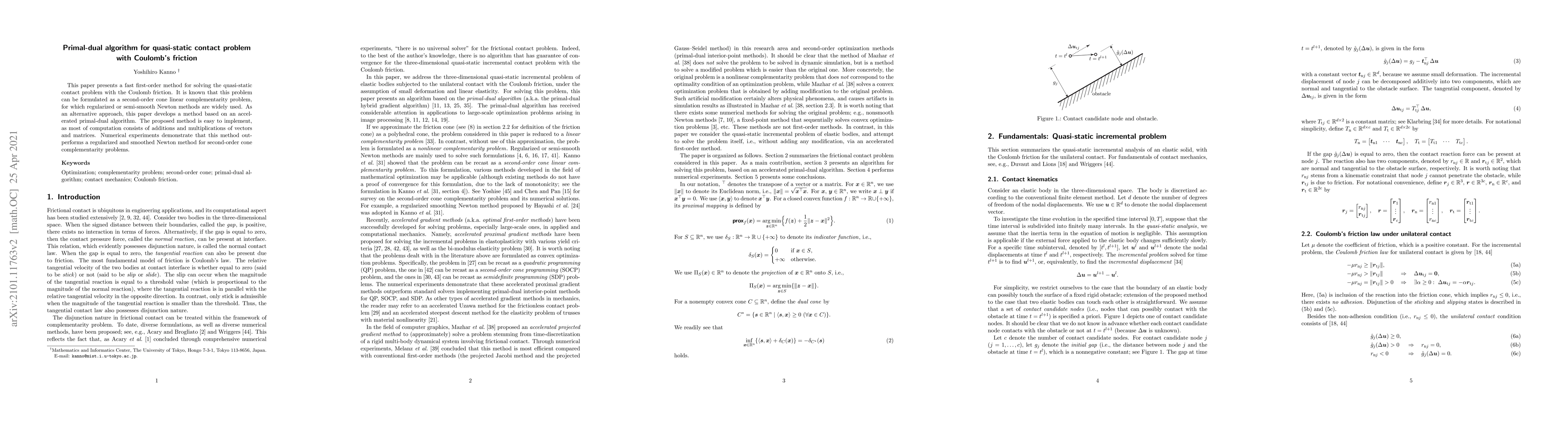 Thumbnail for Primal-dual algorithm for quasi-static contact problem with Coulomb's
  friction