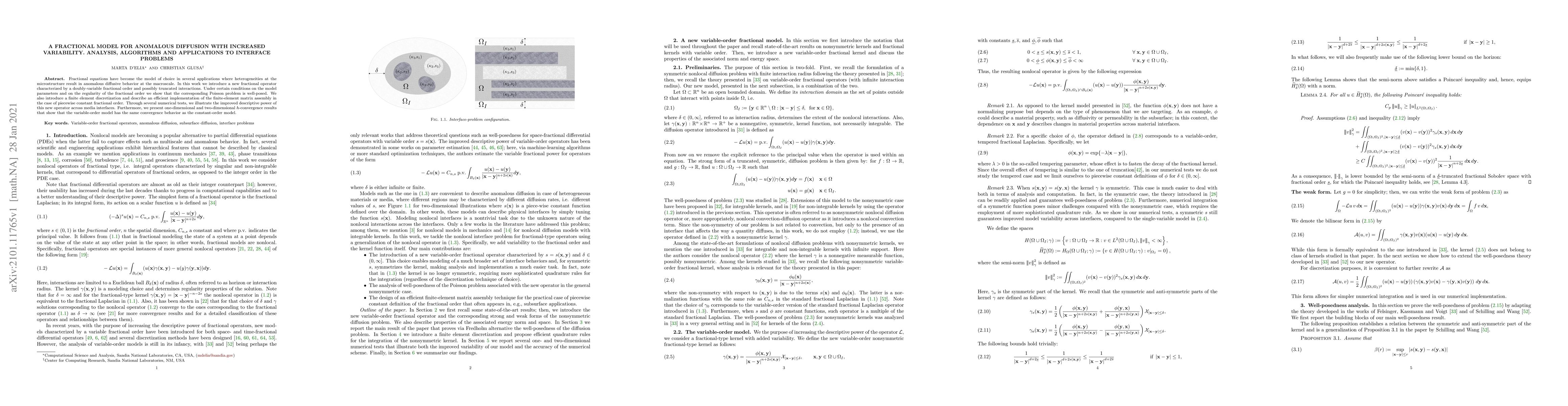 Thumbnail for A fractional model for anomalous diffusion with increased variability.
  Analysis, algorithms and applications to interface problems