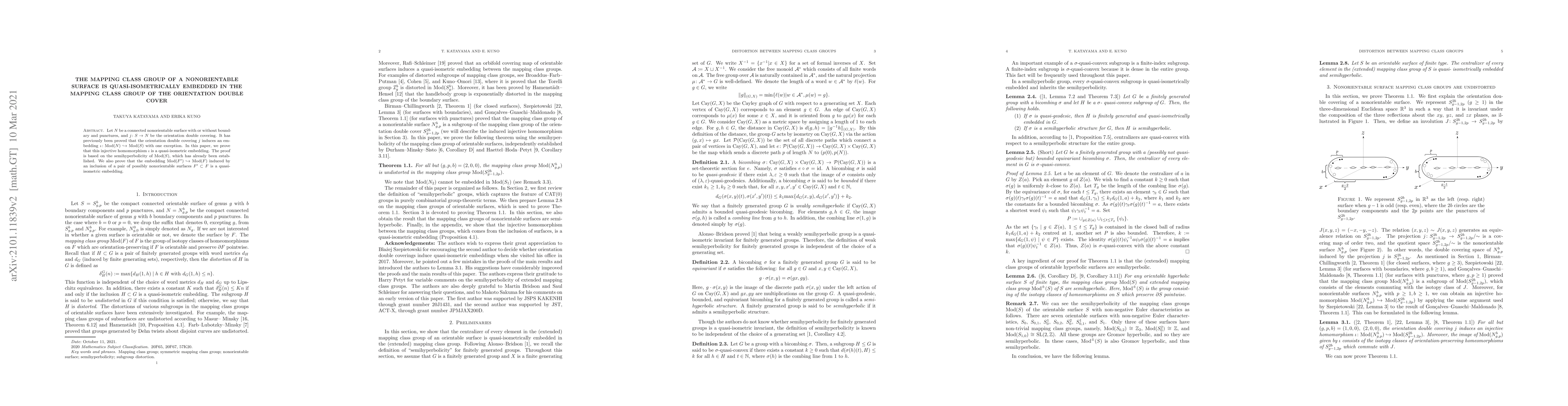 Thumbnail for The mapping class group of a nonorientable surface is
  quasi-isometrically embedded in the mapping class group of the orientation
  double cover