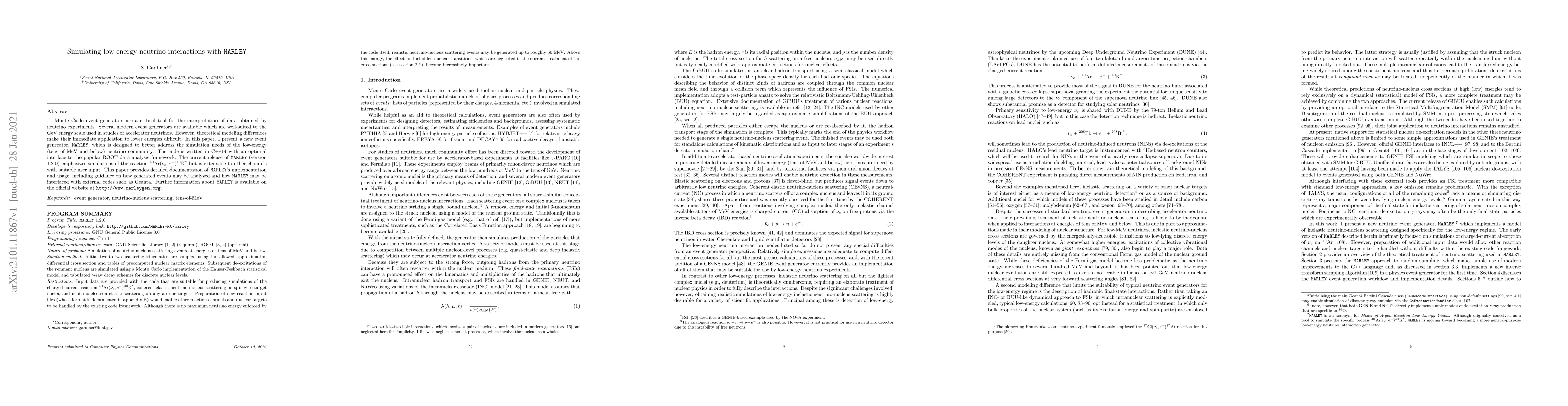 Thumbnail for Simulating low-energy neutrino interactions with MARLEY