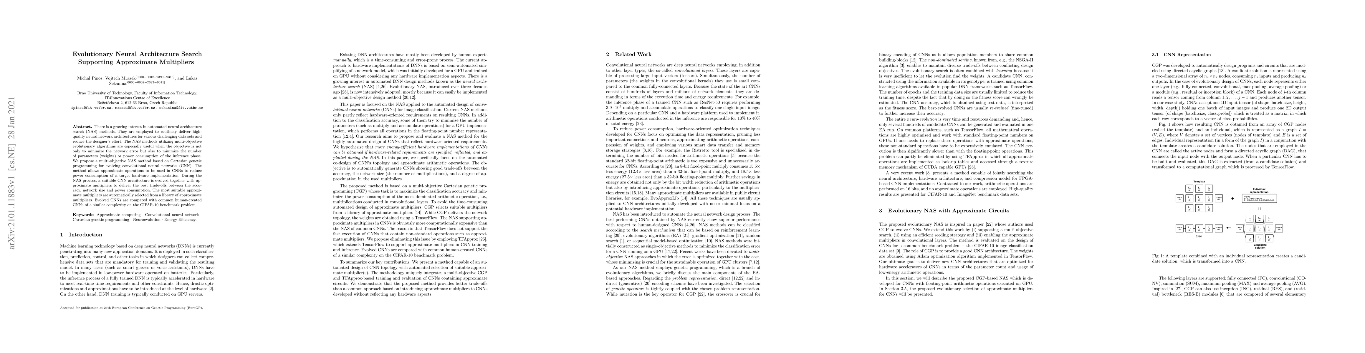Thumbnail for Evolutionary Neural Architecture Search Supporting Approximate
  Multipliers