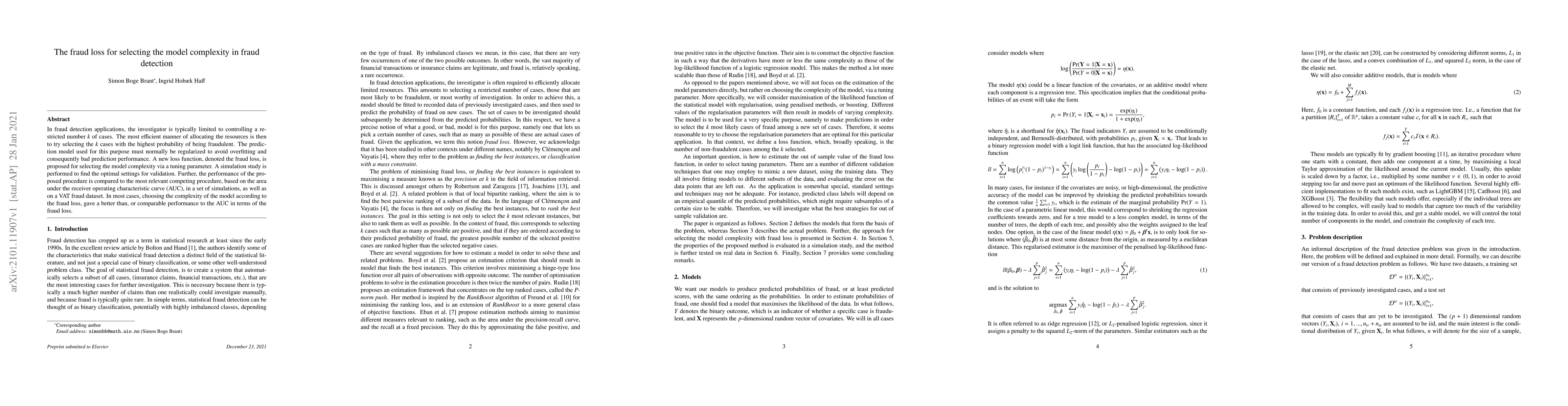 Thumbnail for The fraud loss for selecting the model complexity in fraud detection