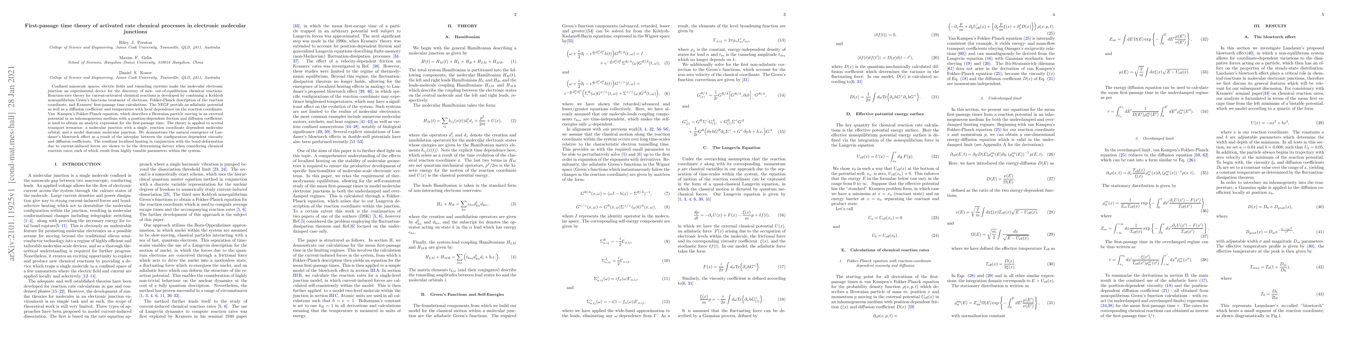 Thumbnail for First-passage time theory of activated rate chemical processes in
  electronic molecular junctions