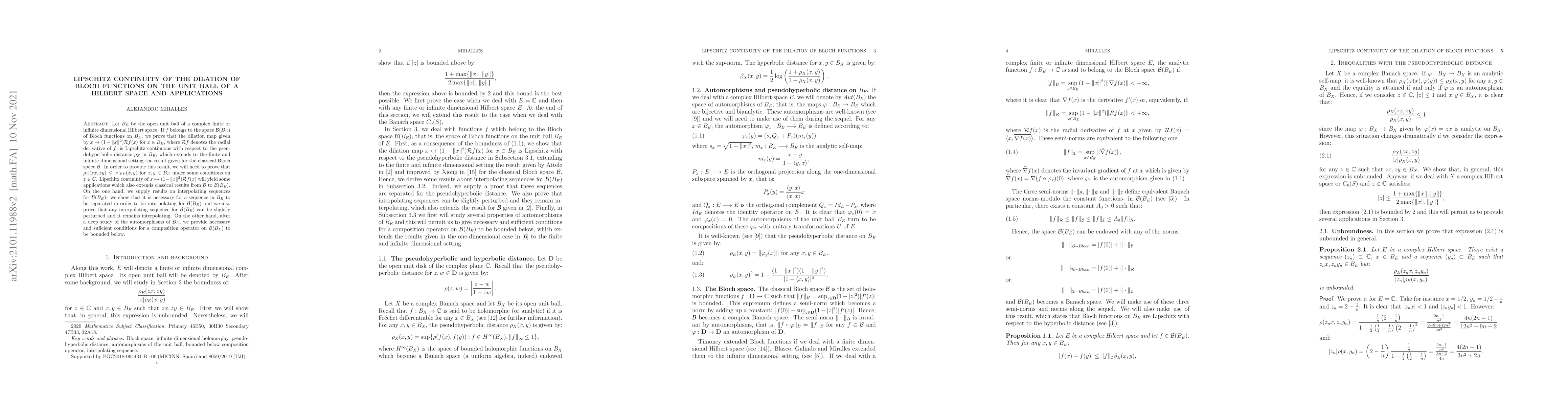 Thumbnail for Lipschitz continuity of the dilation of Bloch functions on the unit ball
  of a Hilbert space and applications