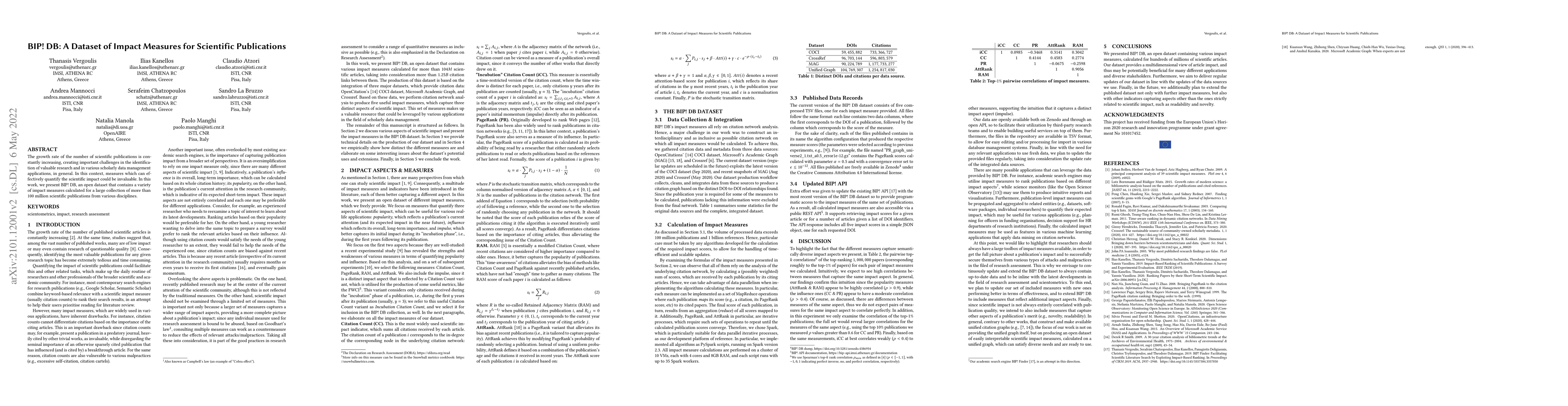 Thumbnail for BIP! DB: A Dataset of Impact Measures for Scientific Publications