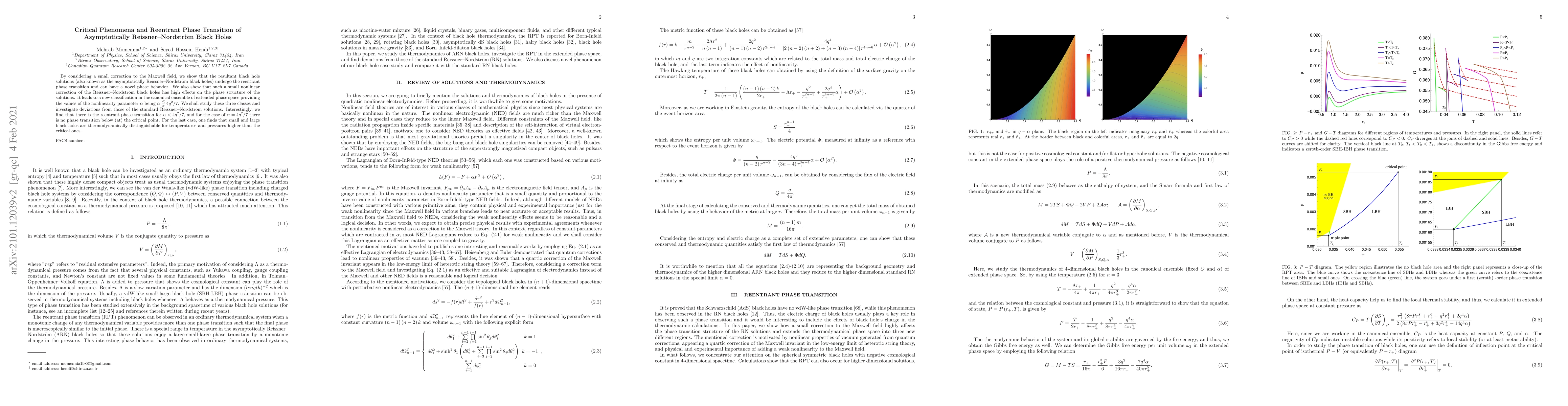 Thumbnail for Critical Phenomena and Reentrant Phase Transition of Asymptotically
  Reissner-Nordstrom Black Holes