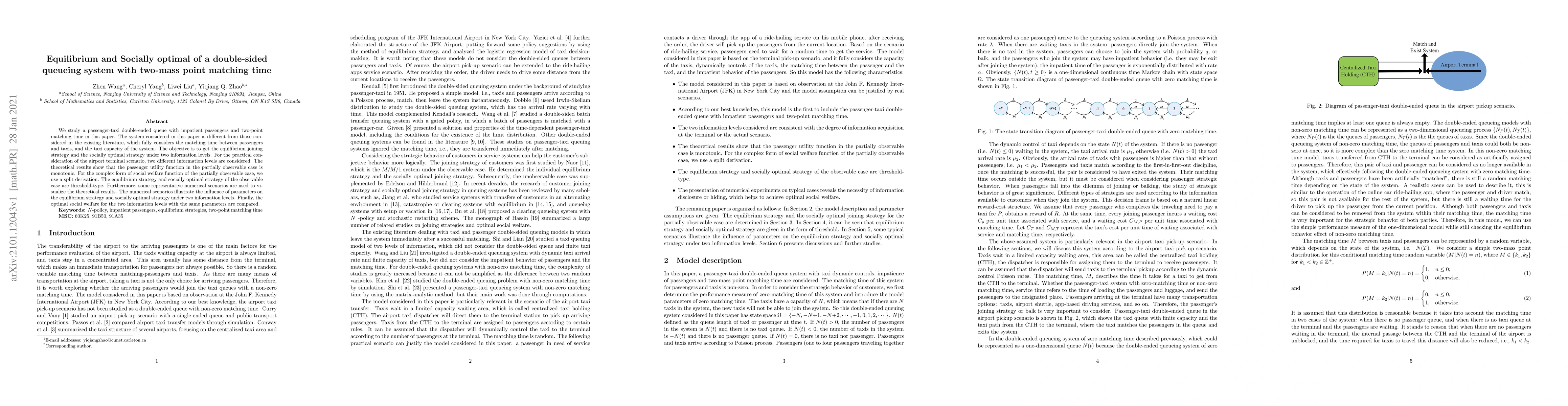 Thumbnail for Equilibrium and Socially optimal of a double-sided queueing system with
  two-mass point matching time