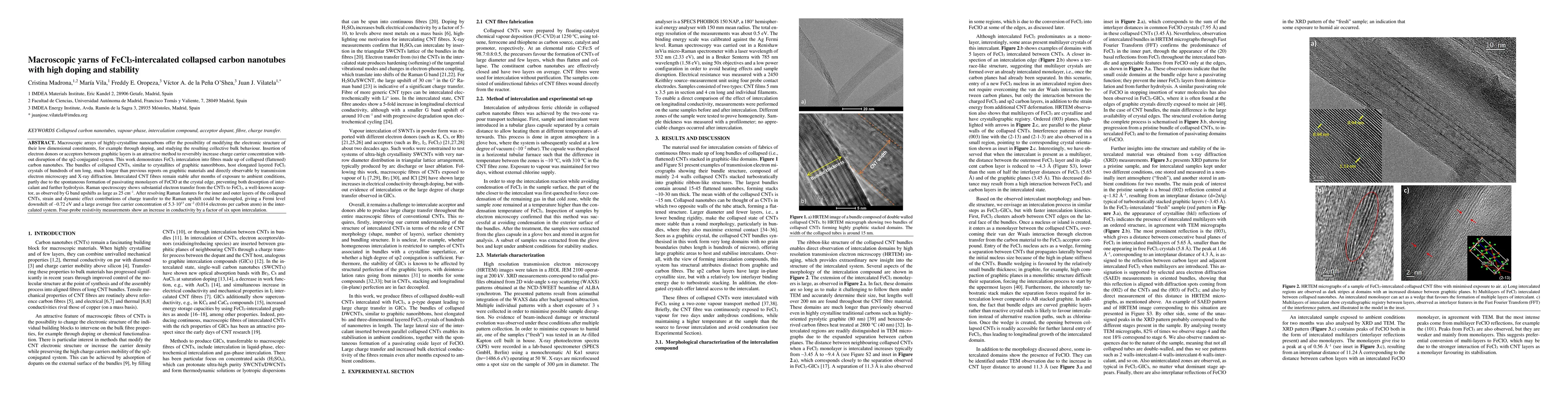 Thumbnail for Macroscopic yarns of FeCl$_{3}$-intercalated collapsed carbon nano-tubes
  with high doping and stability