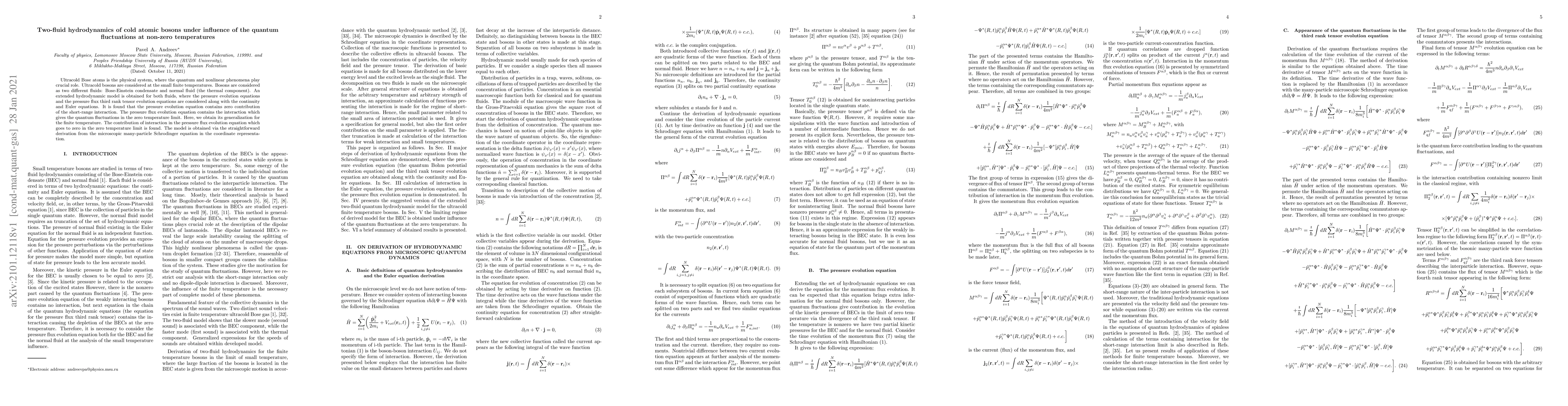 Thumbnail for Two-fluid hydrodynamics of cold atomic bosons under influence of the
  quantum fluctuations at non-zero temperatures