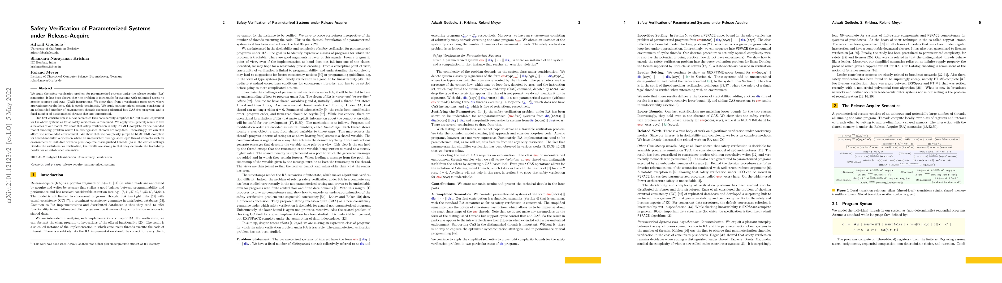 Thumbnail for Safety Verification of Parameterized Systems under Release-Acquire