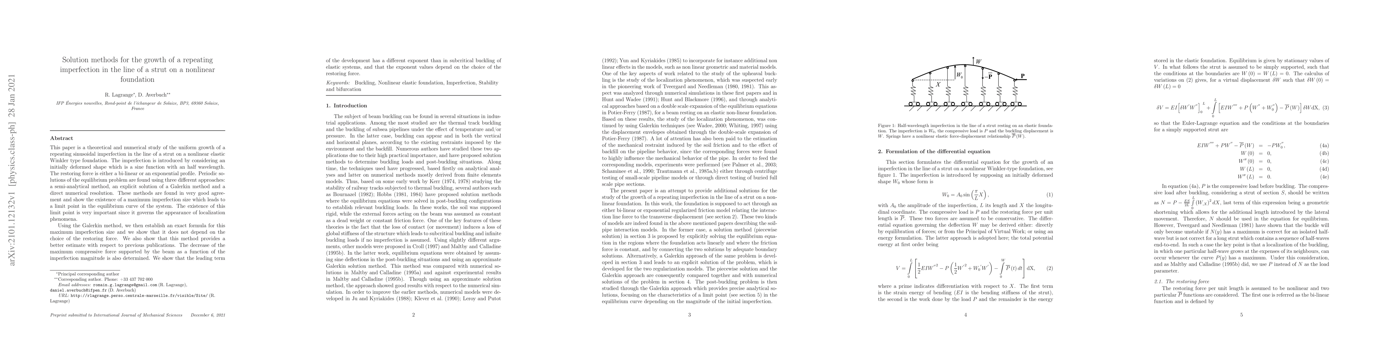 Thumbnail for Solution methods for the growth of a repeating imperfection in the line
  of a strut on a nonlinear foundation